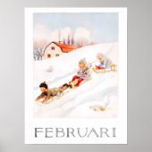 Vintage Elsa Beskow February Sledding Nursery Poster (Voorkant)
