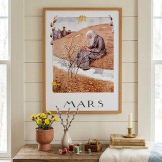 Vintage Elsa Beskow March Pussy Willow Nursery Art Poster