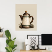 Vintage Emaille Koffiepot Poster (Thuiskantoor)