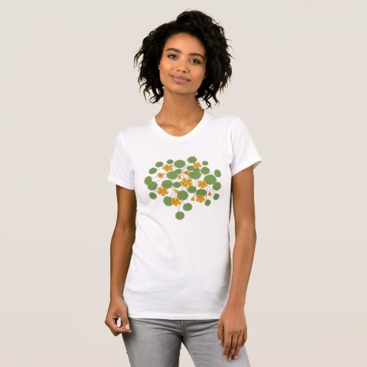 Vintage Embroidery Nasturtium Cascade | Botanical  T-shirt (Voorkant volledig)