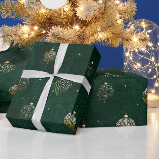 Vintage Emerald Gold Christmas Pattern Cadeaupapier (Feestdagen)