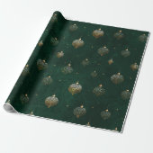 Vintage Emerald Gold Christmas Pattern Cadeaupapier (Uitgerold)