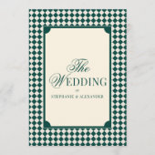 Vintage Emerald Green Checkered Old Money Wedding Kaart (Voorkant)