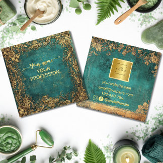 Vintage Emerald Green Gold and Black  Vierkante Visitekaartje