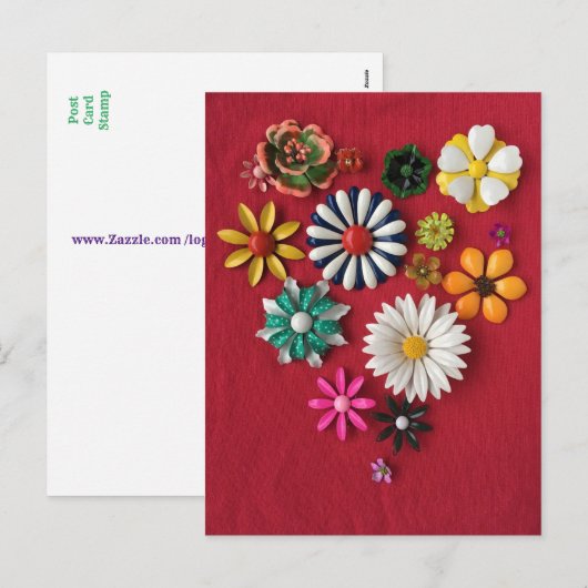 Vintage enamel bloem briefkaart (Voorkant / Achterkant)