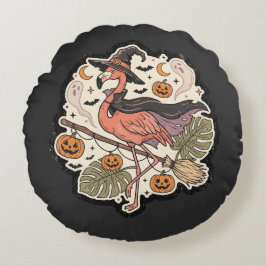 Vintage enge Flamingo Halloween-ontwerp Rond Kussen