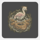 Vintage enge Flamingo Halloween ontwerp Vierkante Sticker (Voorkant)