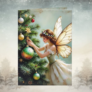 Vintage engel fee plaats ster op kerstboom kaart