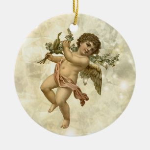 Vintage engel glinsterend goud V1 ID136 Keramisch Ornament