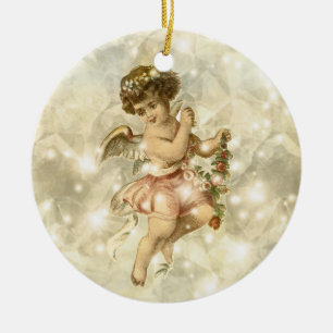 Vintage engel glinsterend goud V2 ID136 Keramisch Ornament
