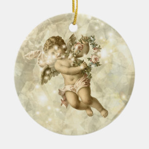 Vintage engel glinsterend goud V3 ID136 Keramisch Ornament
