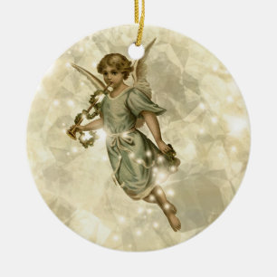 Vintage engel glinsterend goud V4 ID136 Keramisch Ornament