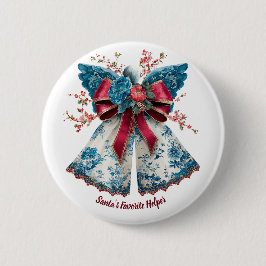 Vintage engel met kerstlintvleugels in bloemmotief ronde button 5,7 cm