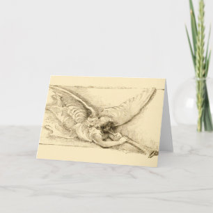 Vintage Engel Met Trompet Monotoon Feestdagen Kaart