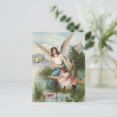 Vintage Engel Schutzengel mit Mädchen Briefkaart (Staand voorkant)