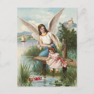 Vintage Engel Schutzengel mit Mädchen Briefkaart