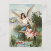 Vintage Engel Schutzengel mit Mädchen Briefkaart (Voorkant)