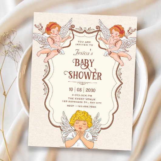 Vintage engelen baby shower kaart