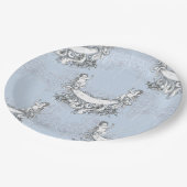 Vintage Engelen In Hemelblauw Bloemmotief Papieren Bordje (Gekanteld)