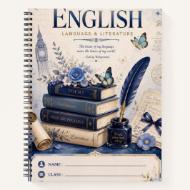 Vintage Engels Literatuur Notitieboek | Blauwe Blo