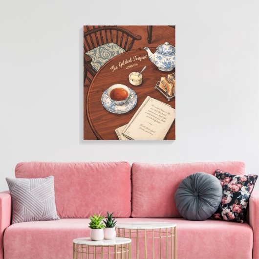 Vintage Engelse Afternoon Tea Kunst Canvas Afdruk (Insitu (Woonkamer))