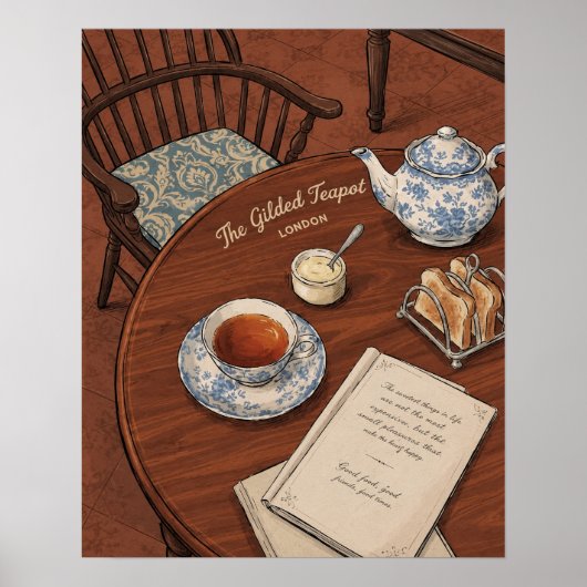 Vintage Engelse Afternoon Tea Kunst Poster (Voorkant)