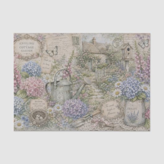 Vintage Engelse Cottage Garden Hydrangea Vingerhoe Tissuepapier (Voorkant)