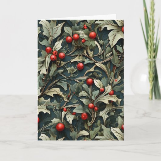 Vintage Engelse hulstbes botanisch Feestdagen Kaart (Voorkant)