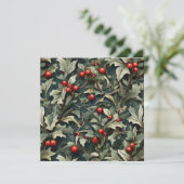 Vintage Engelse hulstbes botanisch Feestdagenkaart (Staand voorkant)