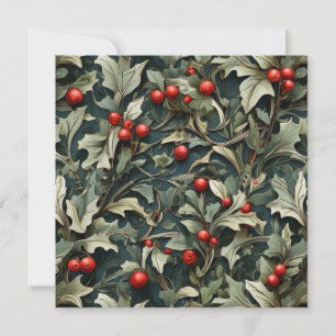 Vintage Engelse hulstbes botanisch Feestdagenkaart