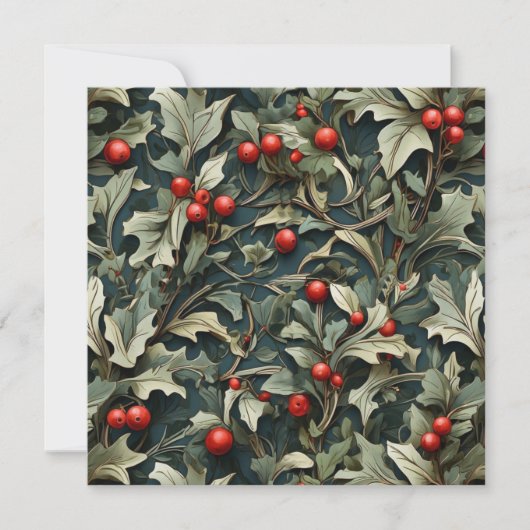Vintage Engelse hulstbes botanisch Feestdagenkaart (Voorkant)