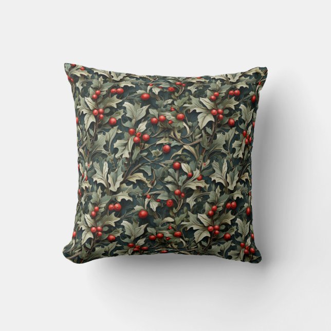 Vintage Engelse hulstbes botanisch Kussen (Voorkant)