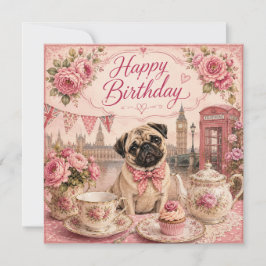 vintage engelse pug verjaardagskaart feestdagenkaart