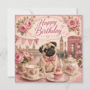 vintage engelse pug verjaardagskaart feestdagenkaart