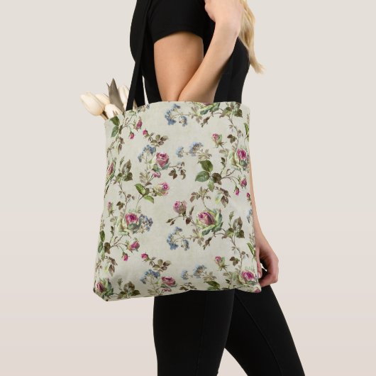 Vintage Engelse Roos Botanische Esthetische Boodsc Tote Bag (Dichtbij)