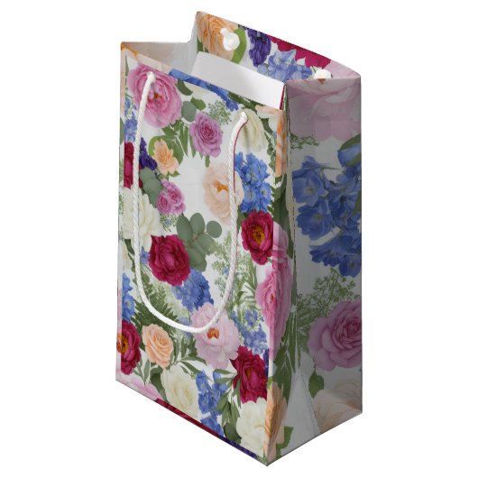 Vintage English Garden Peony and Rose Floral Klein Cadeauzakje (Voorkant Gekanteld)