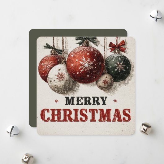 Vintage Engraving Style Christmas Ornaments Feestdagenkaart (Voorkant / Achterkant in situ)