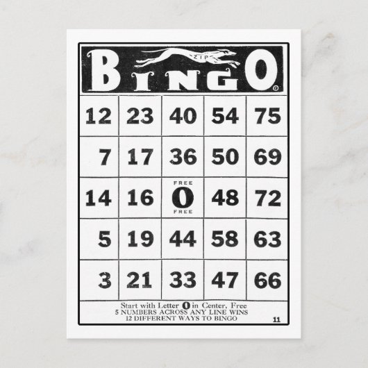Vintage Ephemera |  Bingo-kaart Briefkaart (Voorkant)
