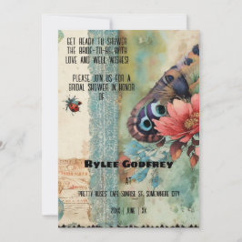 Vintage Ephemera Blue Butterfly Vrijgezellenfeest Kaart