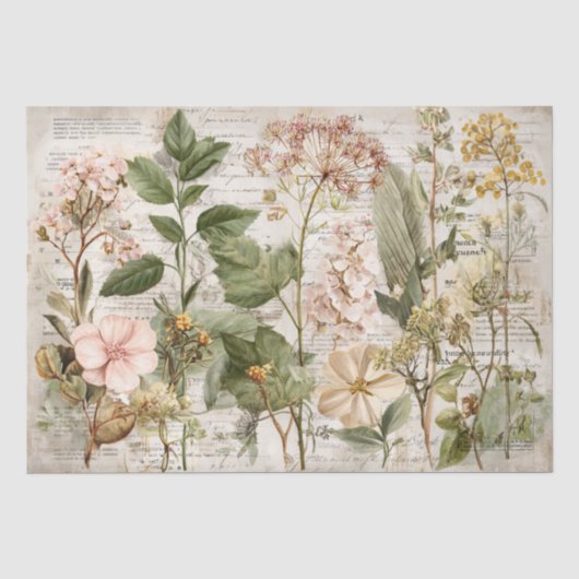 Vintage Ephemera Botanische Collage Tissuepapier (Voorkant)