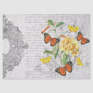 Vintage Ephemera Butterflies Floral Decoupage Tissuepapier