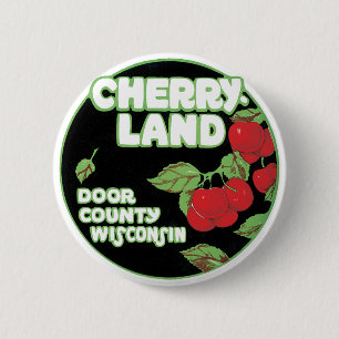 Vintage Ephemera, Cherryland door County Wisconsin Ronde Button 5,7 Cm