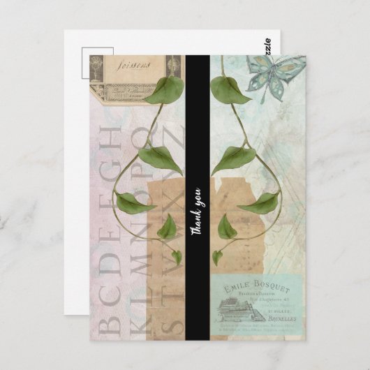 Vintage Ephemera Collage Bedankt Briefkaart (Voorkant / Achterkant)
