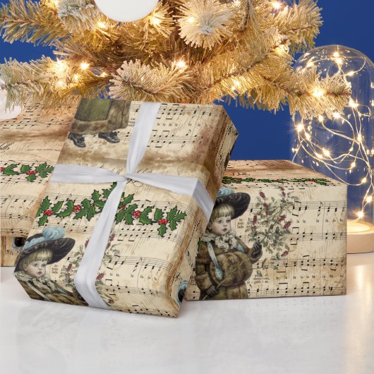 Vintage Ephemera Deck the Hall Kerstlied  Cadeaupapier (Feestdagen)