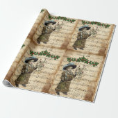 Vintage Ephemera Deck the Hall Kerstlied  Cadeaupapier (Uitgerold)