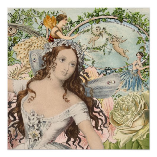 Vintage Ephemera Fairies and Flowers Poster (Voorkant)