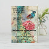 Vintage Ephemera Fantasy Bird Vrijgezellenfeest Kaart (Staand voorkant)