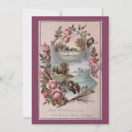 Vintage Ephemera Kerst Vogels Landschap Bloemstuk Feestdagenkaart