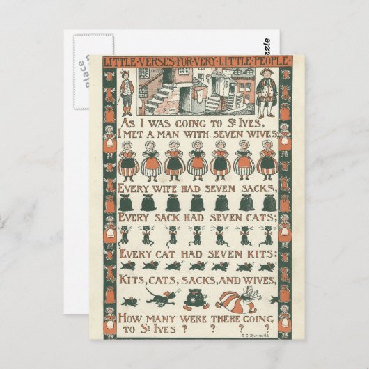 Vintage Ephemera Nursery Rhyme Briefkaart (Voorkant / Achterkant)
