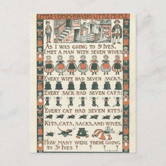 Vintage Ephemera Nursery Rhyme Briefkaart (Voorkant)